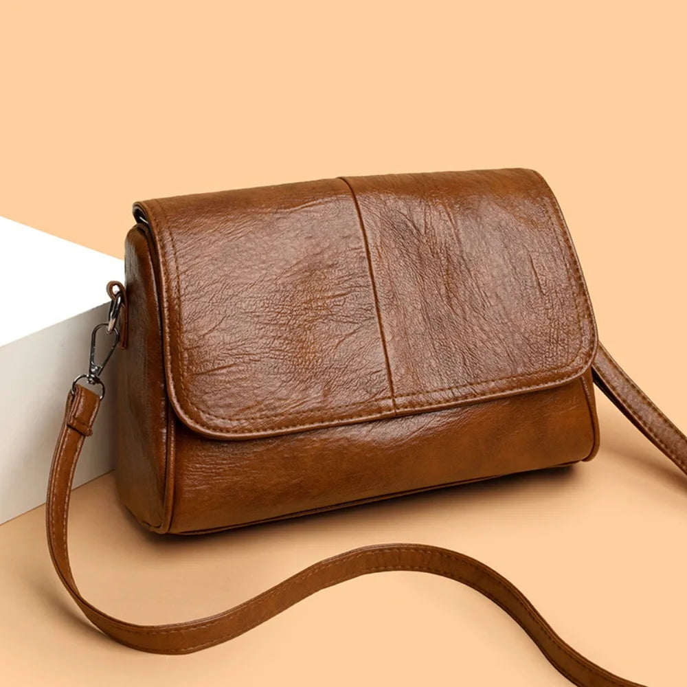 Sac à Bandoulière Rétro en Cuir Ciré – Style Vintage, Rabat Élégant et Sangle Réglable