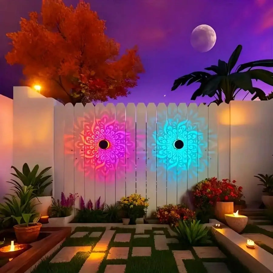 Lot de 2 Lampes Murales Solaires Mandala – Éclairage LED Décoratif pour Jardin, Clôture, Terrasse, Patio et Escaliers