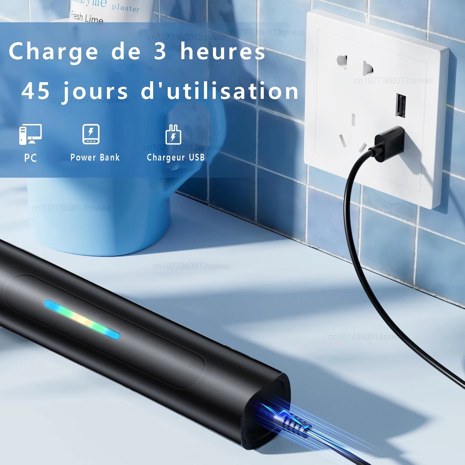 Brosse à Dents Électrique Rotative 5 modes + 4 Têtes OFFERTES