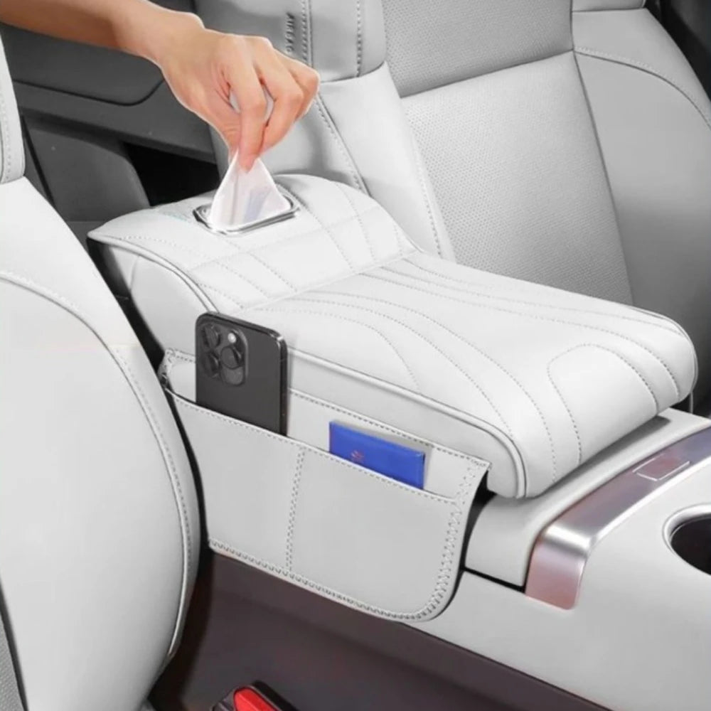Housse d’Accoudoir Central Universelle pour Voiture – Mousse à Mémoire de Forme avec Poche de Rangement & Boîte Mouchoir