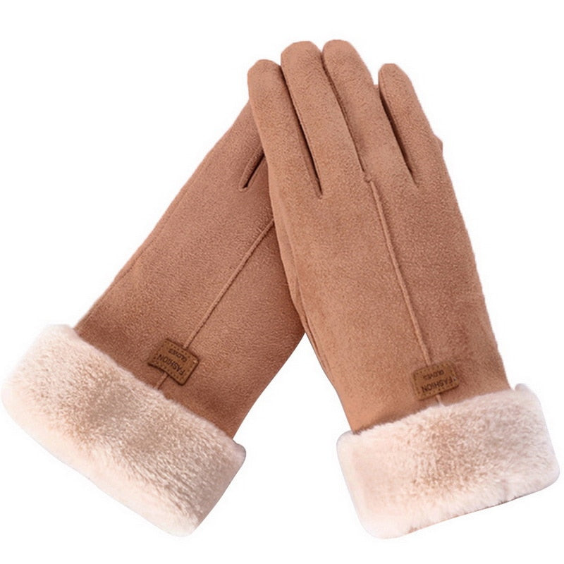 Gants d'hiver en daim avec fourrure - Femme