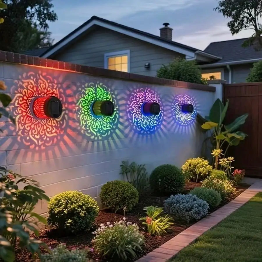Lot de 2 Lampes Murales Solaires Mandala – Éclairage LED Décoratif pour Jardin, Clôture, Terrasse, Patio et Escaliers