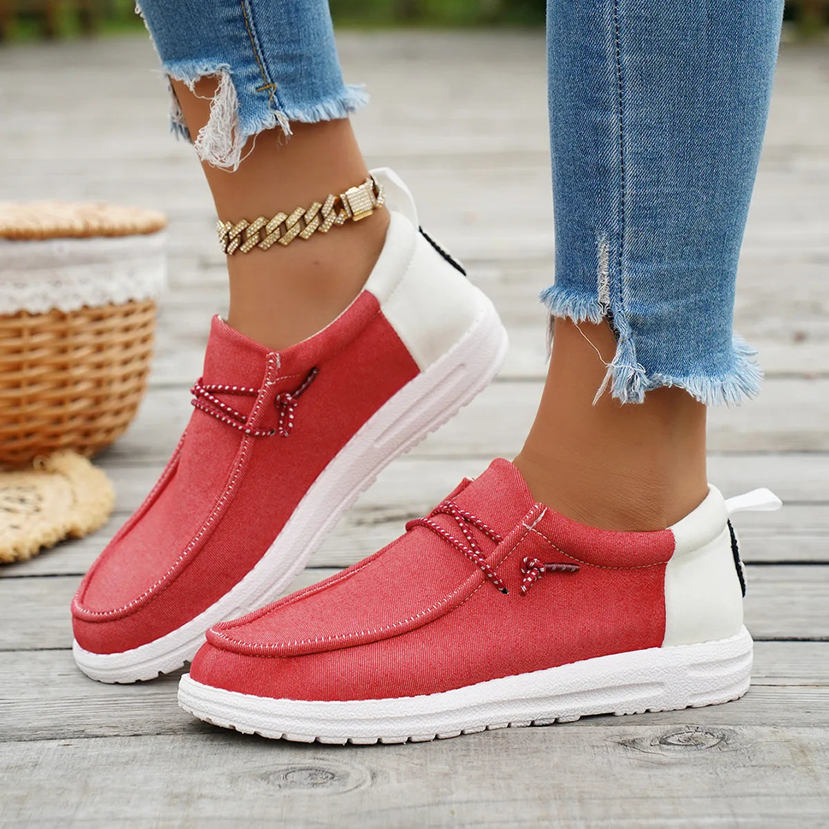 Mocassins Color Block Décontractés en Toile pour Femme - Printemps/ Été 2026
