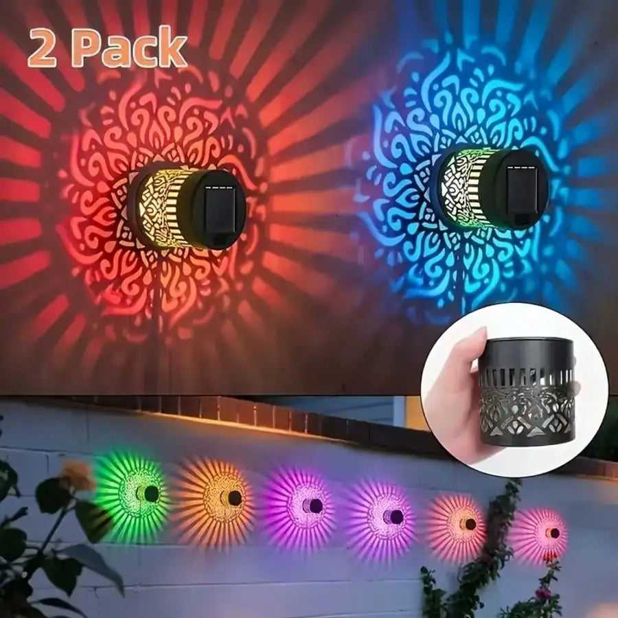 Lot de 2 Lampes Murales Solaires Mandala – Éclairage LED Décoratif pour Jardin, Clôture, Terrasse, Patio et Escaliers