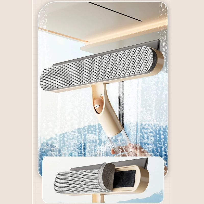 Nettoyeur 2 en 1 Extensible avec Réservoir et Pulvérisateur – Brosse et Raclette Double Face pour Vitres, Miroirs, Carrelage et Salle de Bain