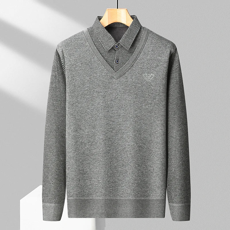 Pull 2 en 1 avec Chemise à Rayures Doublure Polaire