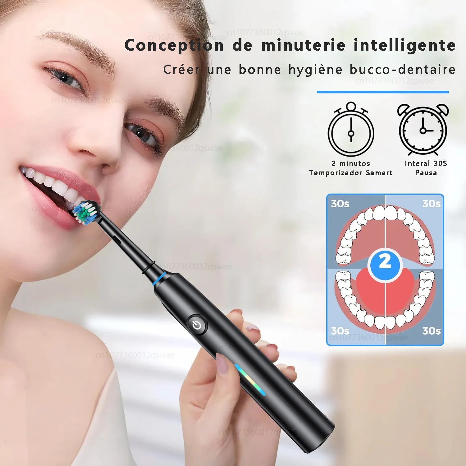 Brosse à Dents Électrique Rotative 5 modes + 4 Têtes OFFERTES