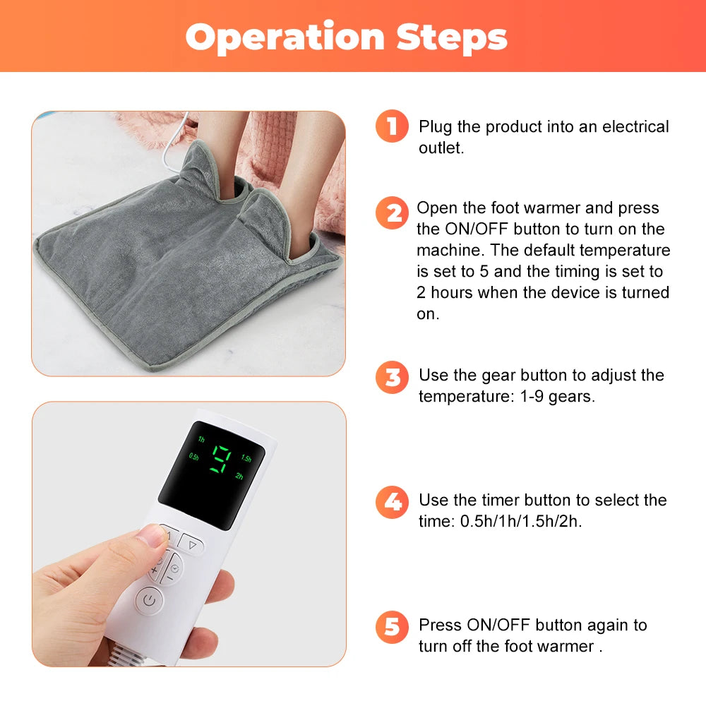 Chauffe-Pieds Électrique Lavable avec télécommande de réglage de température
