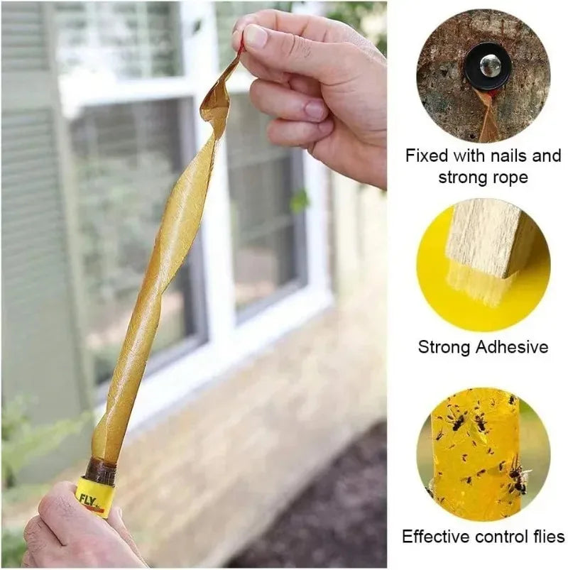 Lot de 20 Rouleaux Pièges Adhésifs Double Face – Bandes Attrape-Mouches pour Insectes Volants