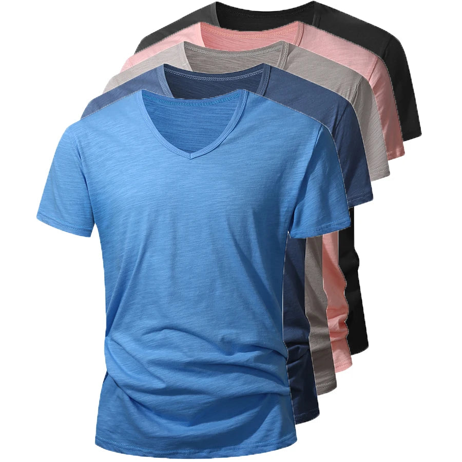 T-shirt 100% Coton Doux & Respirant à Manches courtes & Col V - Homme