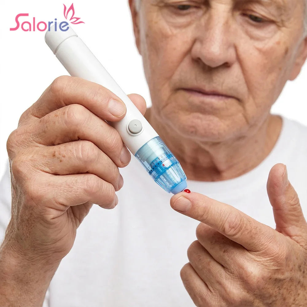 Autopiqueur Réglable 12 Niveaux – Prélèvement Sanguin Rapide & Confortable – Kit avec 50 Bandelettes pour Tests de Glycémie & Cétones