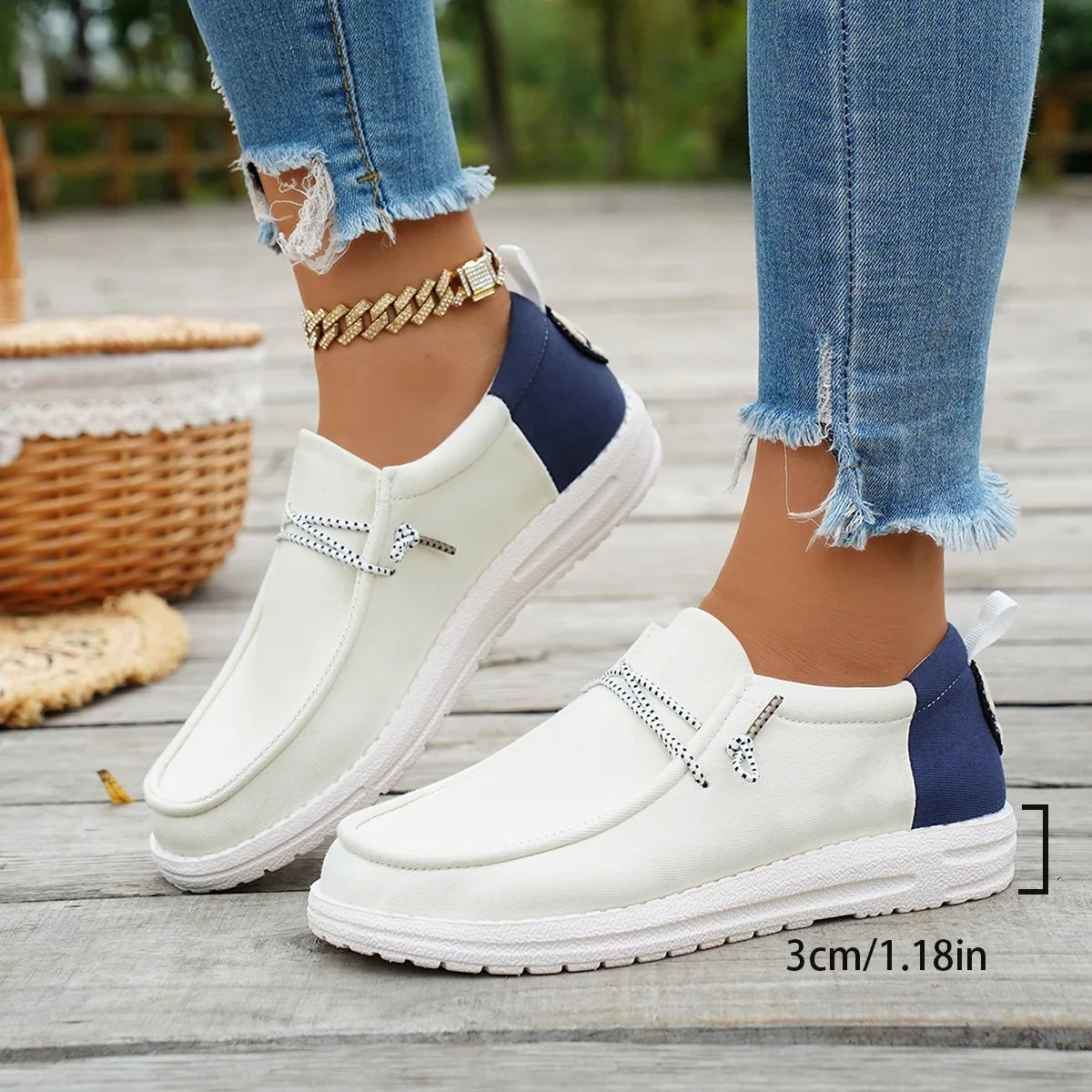 Mocassins Color Block Décontractés en Toile pour Femme - Printemps/ Été 2026