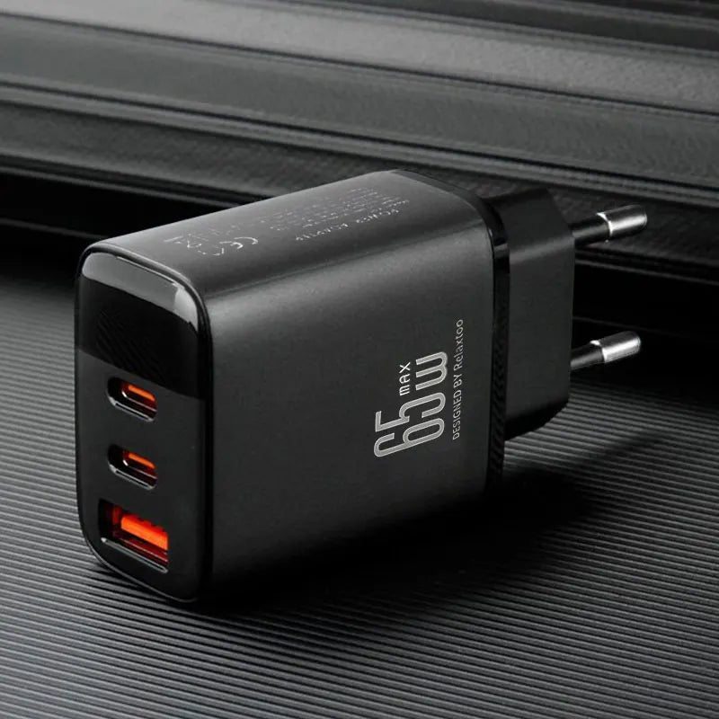 Chargeur USB-C 65W – Triple Port Charge Rapide pour iPhone, Samsung, PC Portable et Tablette