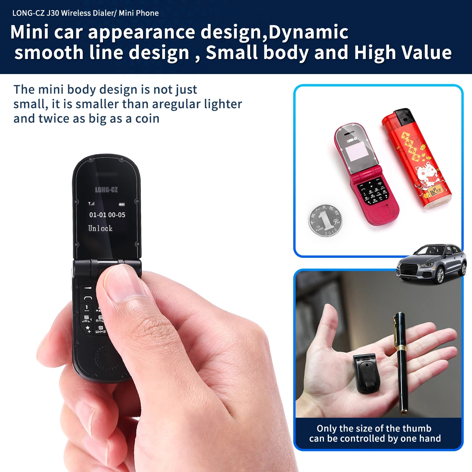 Mini Téléphone à Clapet Bluetooth – Mini Mobile 0,66” avec SOS et Fonction Mains Libres