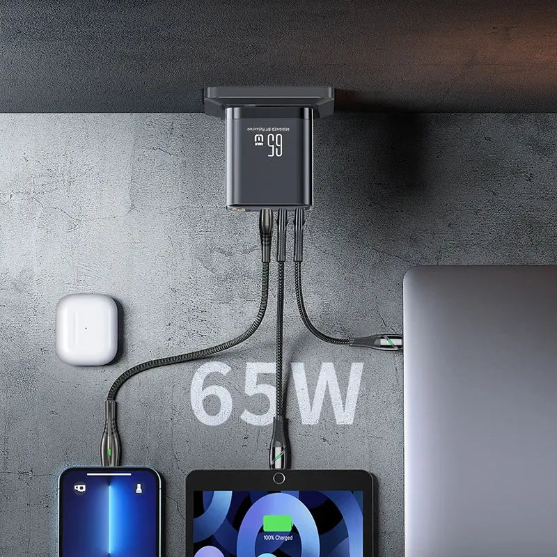 Chargeur USB-C 65W – Triple Port Charge Rapide pour iPhone, Samsung, PC Portable et Tablette