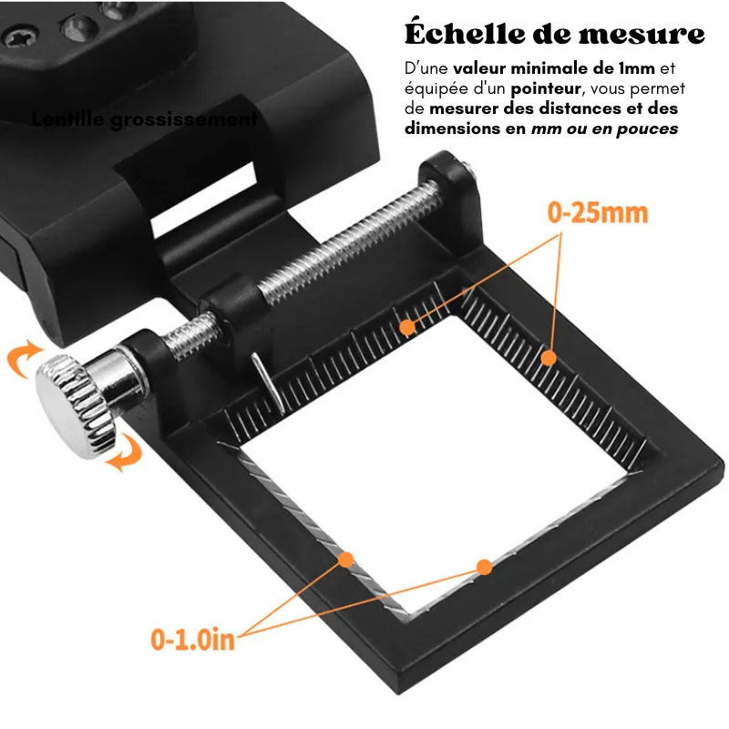 Loupe Compte-fils pliable Grossissement x10 avec échelle et LED - Étui